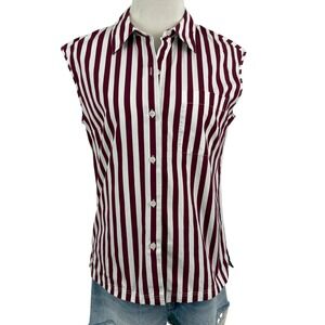 Lafayette 148 New York Button Up Shirt Women 8 Striped Sleeveless Cotton Red